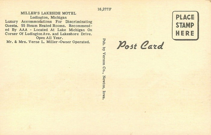 Ludington Beach House (Millers Lakeside Resort, Millers Lakeside Motel) - Old Postcard